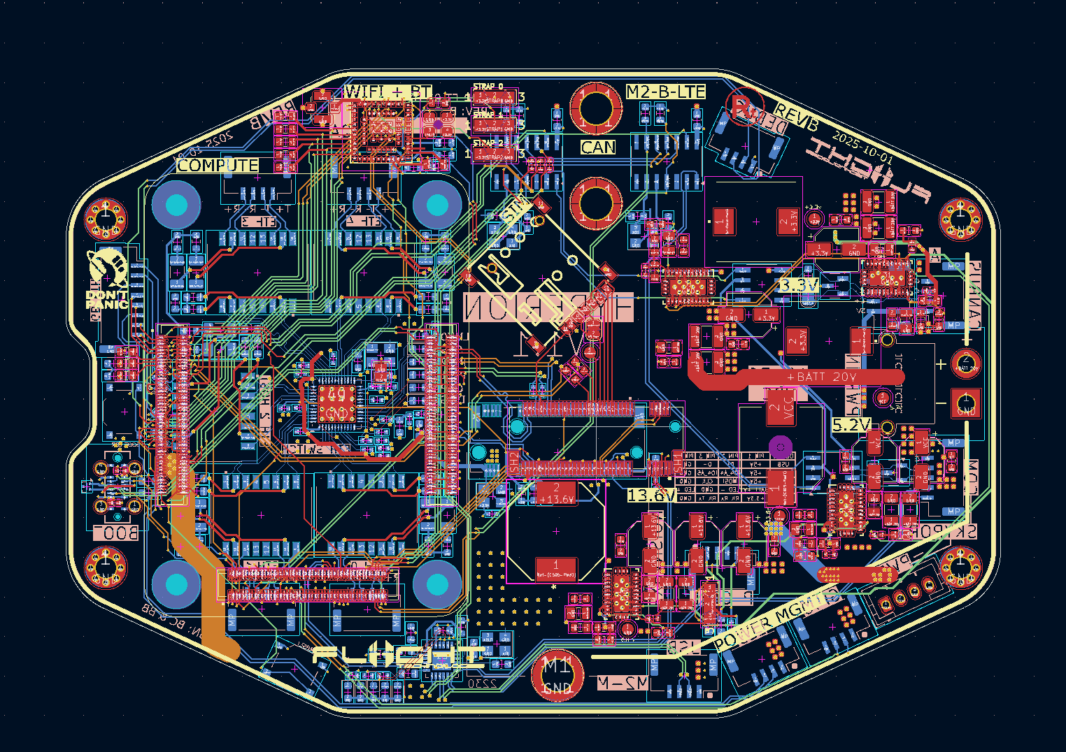 Hyperion PCB layout showing the routed signal and power traces across the board