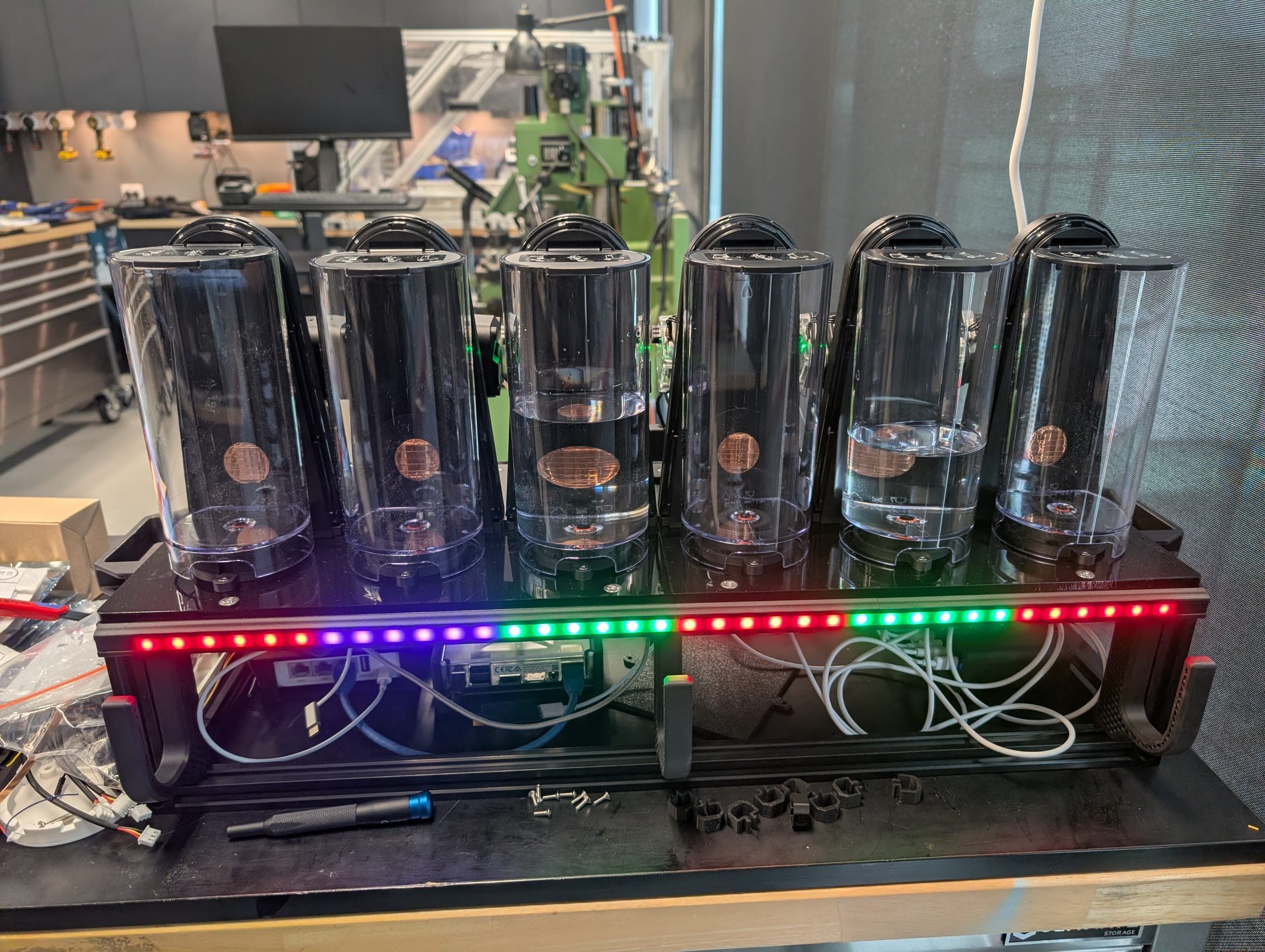 Front view of the updated modular reservoir array with channel status colours shown along the light bar