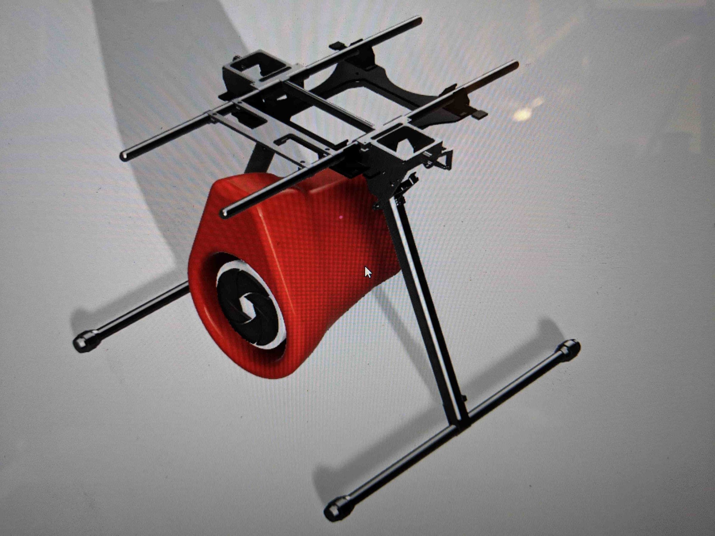 CAD render of the landing structure and custom mounting frame for the megaphone payload