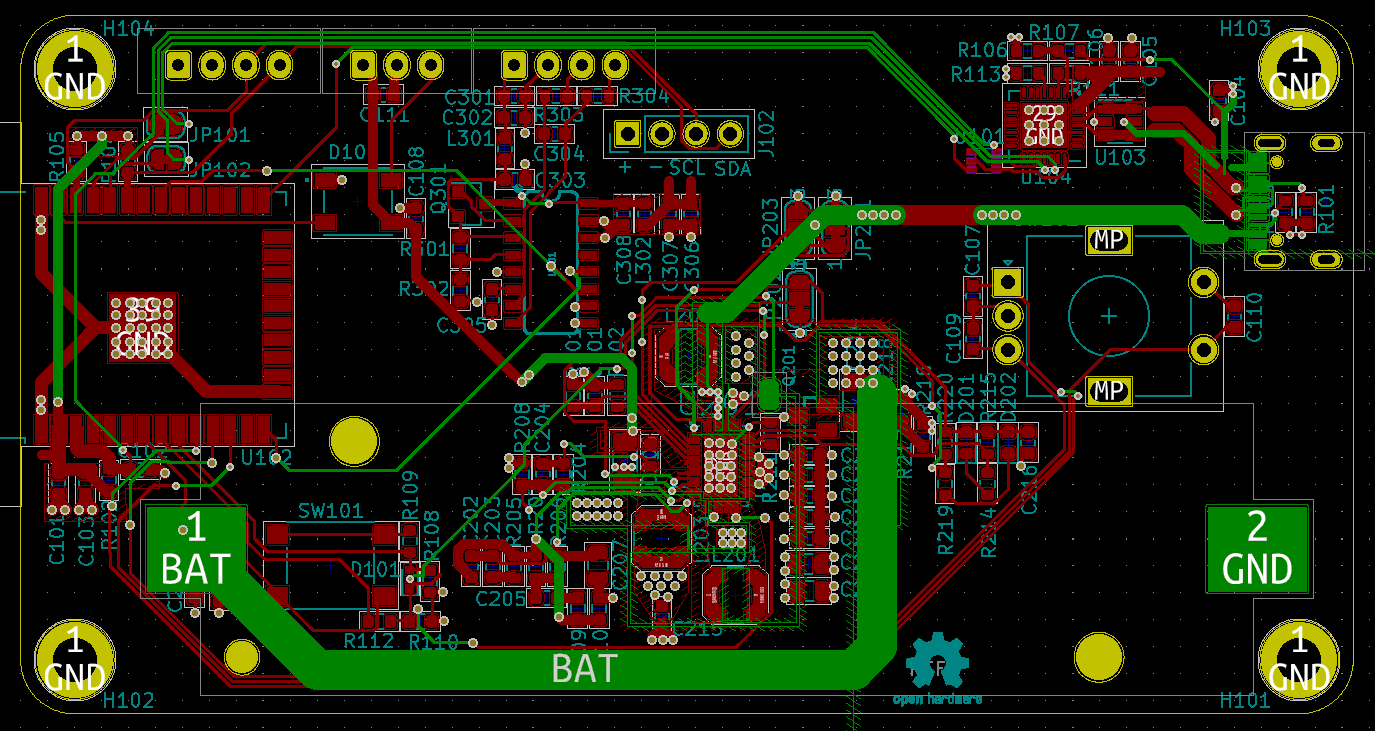 PCB layout for the Fila-Scales controller showing component placement, routing and copper regions